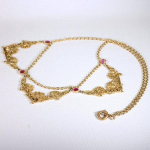 Art Nouveau Ruby Gold Necklace French Floral