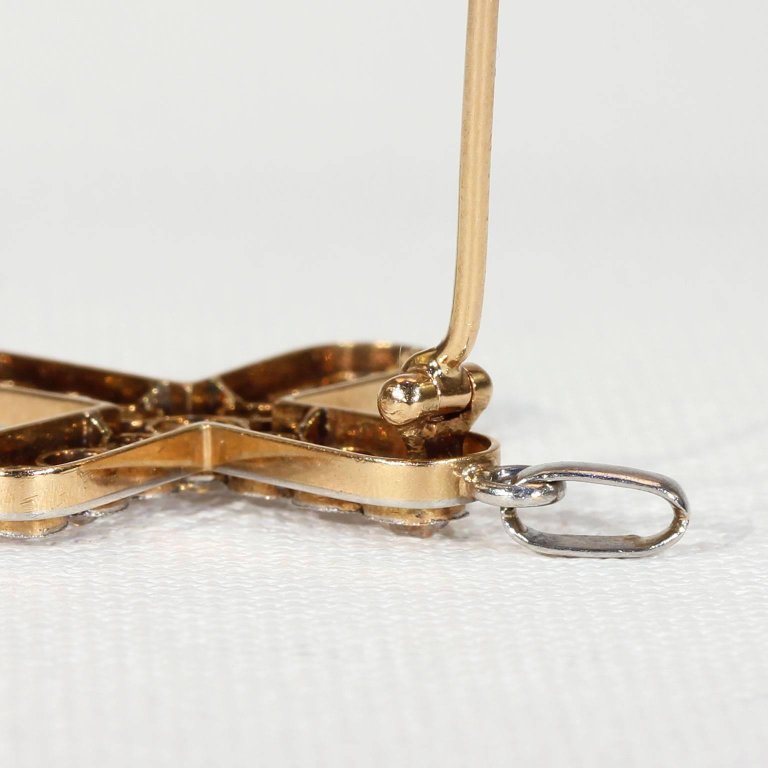 Edwardian European Cut Diamond Cross Pendant Brooch