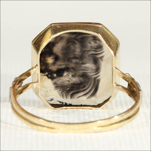 Antique Picture Agate Ring in 14k Gold and Silver, Owl Detail