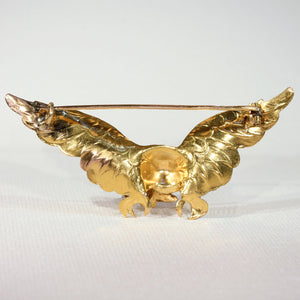 French Griffin Rose Cut Diamond Gold Brooch Pin