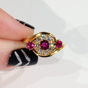Victorian Diamond Ruby Cluster Ring Gold