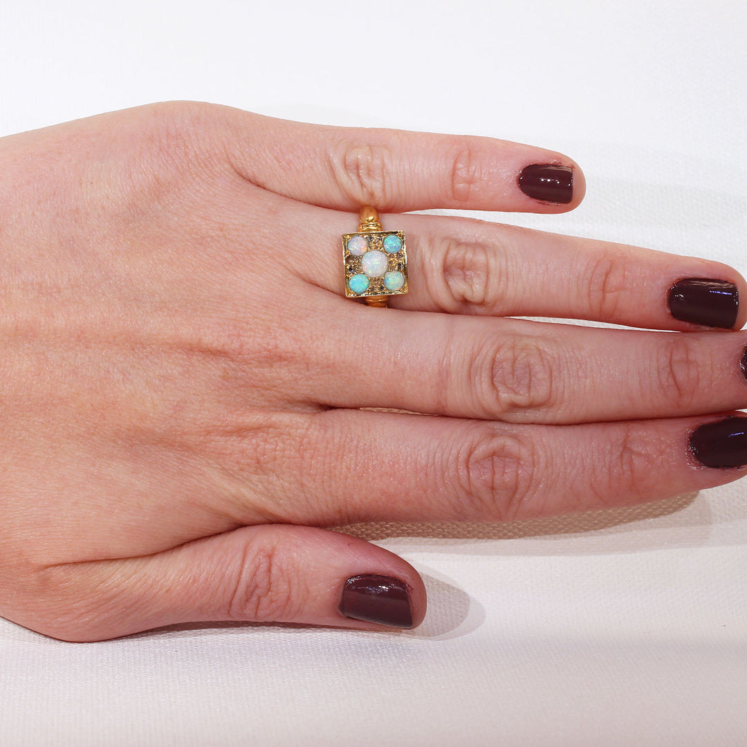 Art Deco Opal Diamond Gold Ring