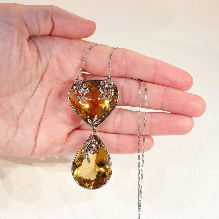 Modern Large Citrine Diamond Necklace