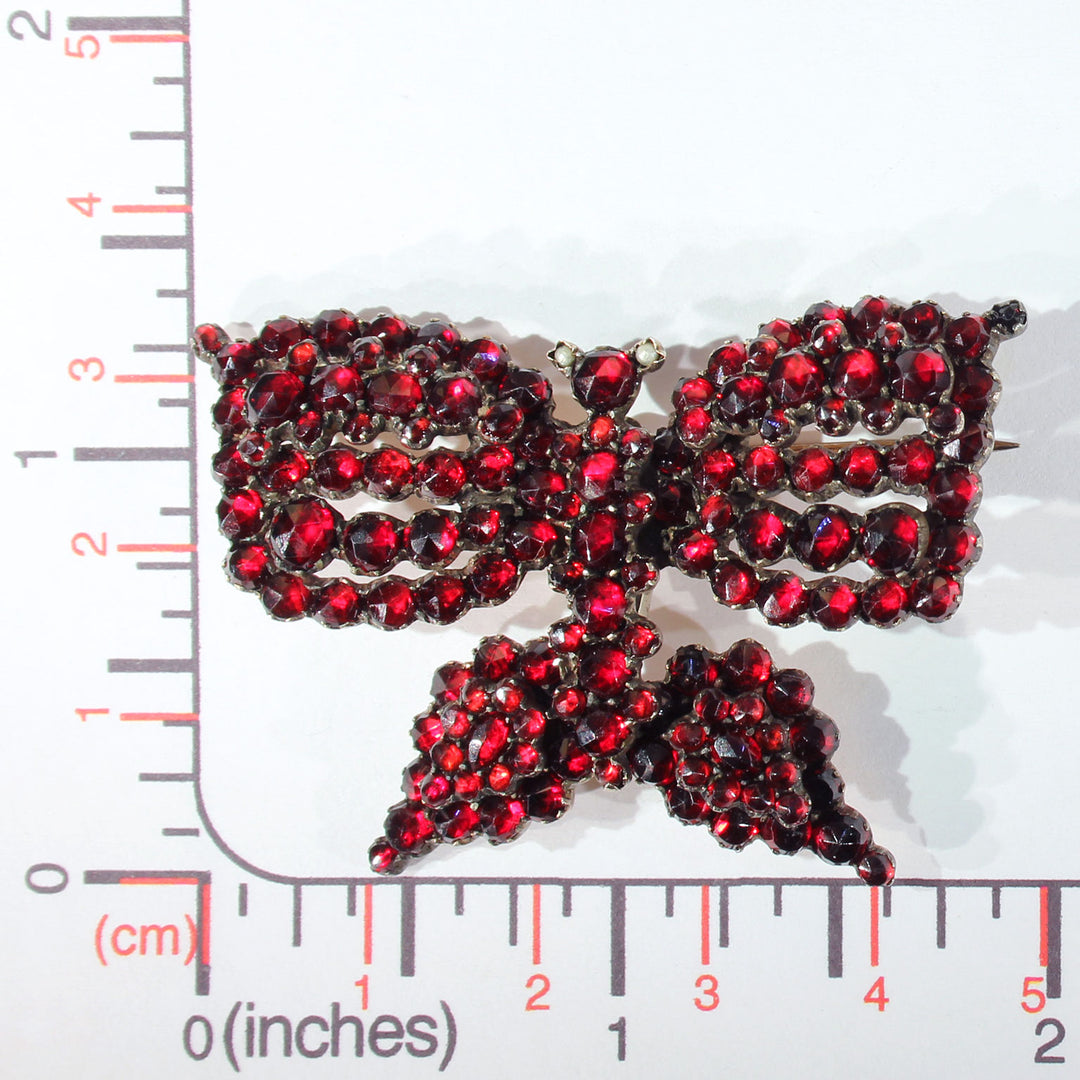 Antique Victorian Garnet Butterfly Brooch Pin Bohemian