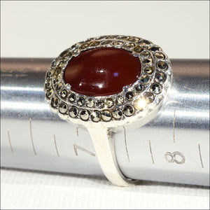 Vintage Art Deco Silver Carnelian and Marcasite Ring c.1920