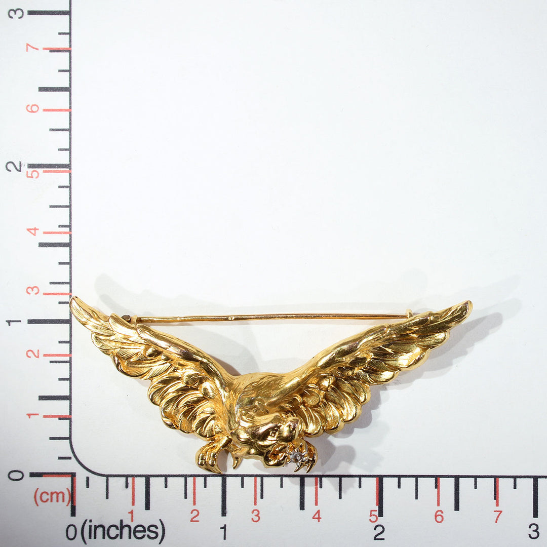 French Griffin Rose Cut Diamond Gold Brooch Pin