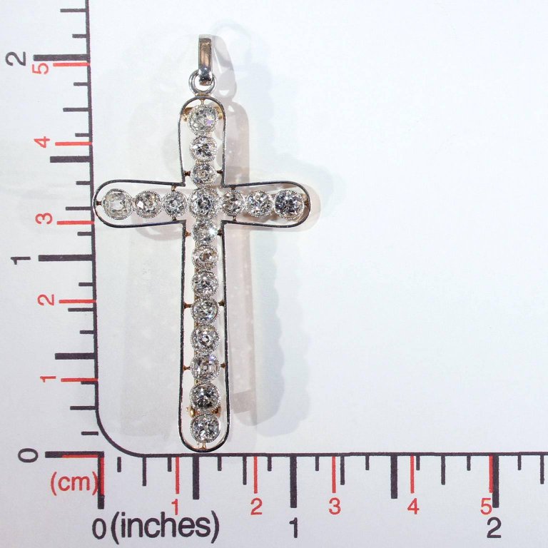 Edwardian European Cut Diamond Cross Pendant Brooch