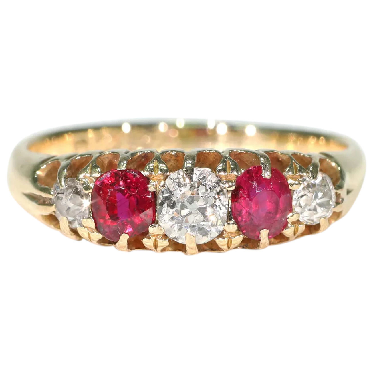 Antique 5 Stone Ruby Diamond Ring Victorian