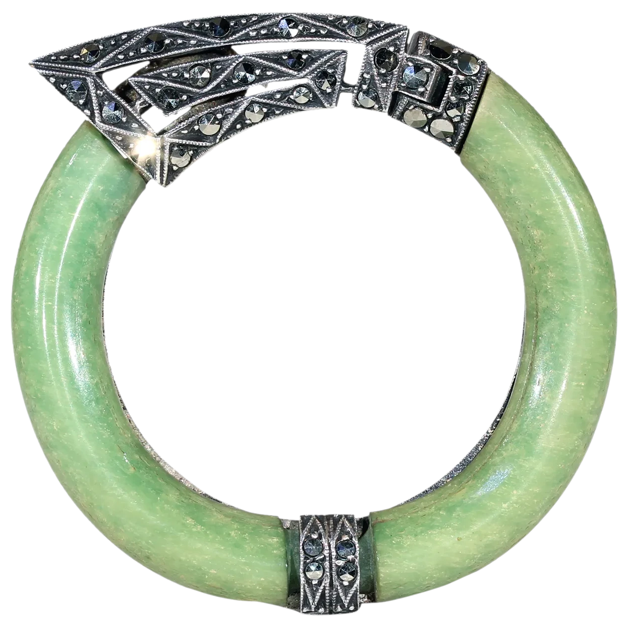 Antique Art Deco Connemara Marble Marcasite Clip
