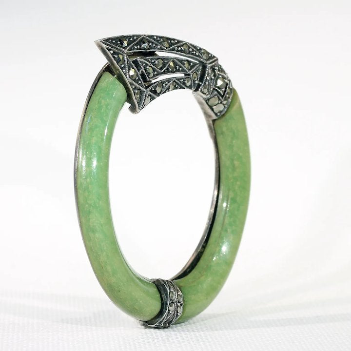 Antique Art Deco Connemara Marble Marcasite Clip