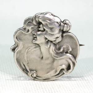Antique Art Nouveau Silver Woman Brooch Pin