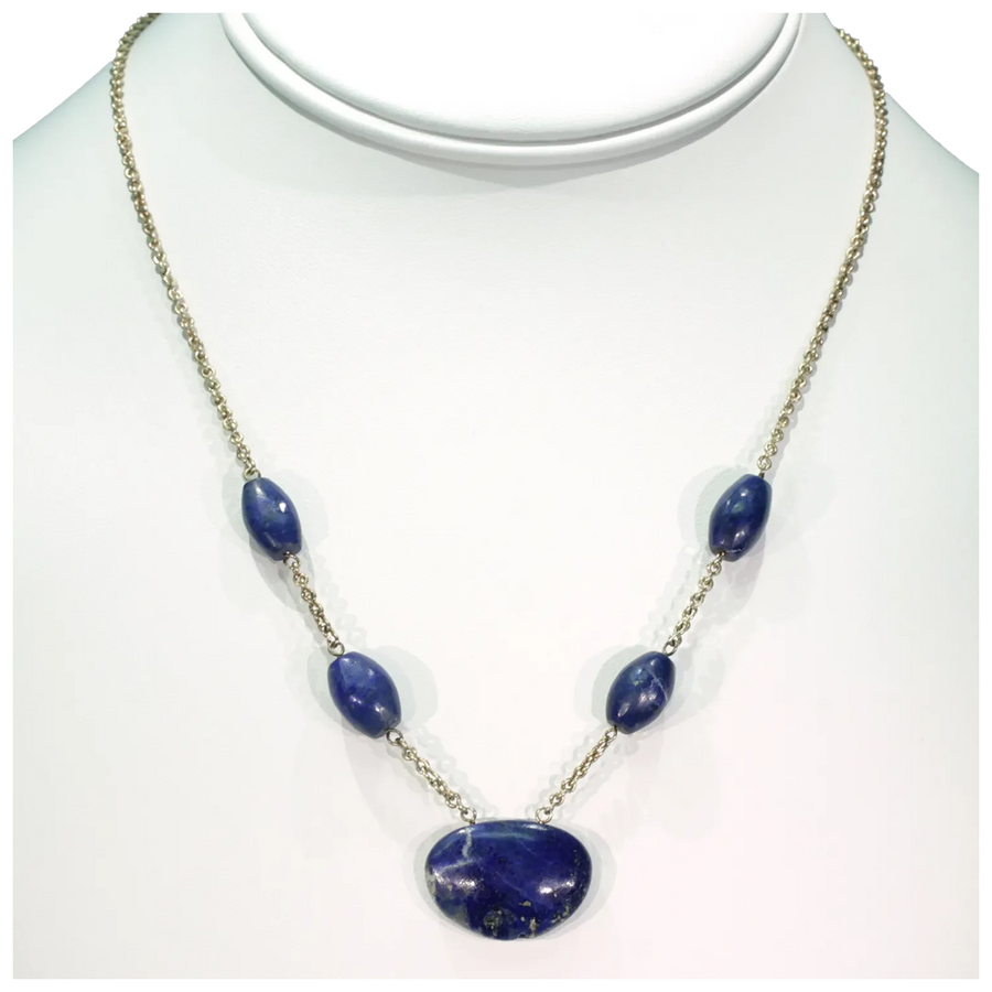 Antique Arts and Crafts Silver Gilt Lapis Necklace c.1910