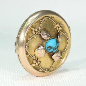 Antique Arts and Crafts Turquoise Gold Brooch Locket