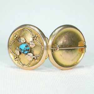 Antique Arts and Crafts Turquoise Gold Brooch Locket