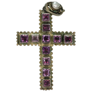 Antique Austro-Hungarian Amethyst Pearl Cross Pendant