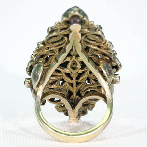 Antique Austro-Hungarian Malachite Garnet Ring in Silver Gilt