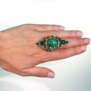 Antique Austro-Hungarian Malachite Garnet Ring in Silver Gilt