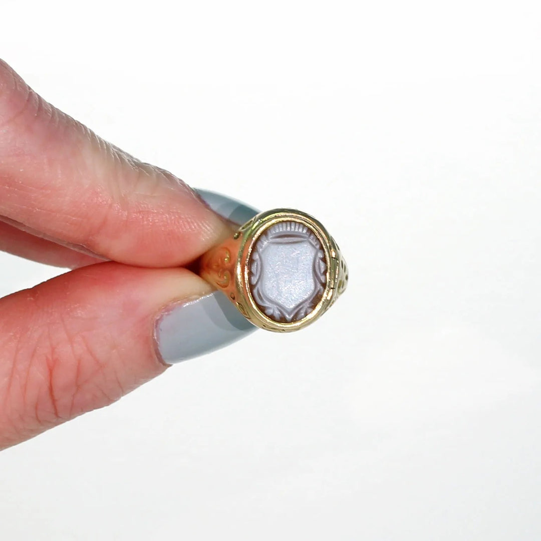 Antique Carved Sardonyx Opening Ring Locket Poison