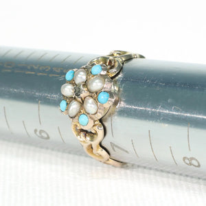 Antique Diamond Pearl Turquoise Cluster Ring Gold