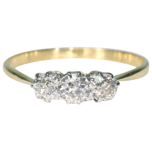 Antique Edwardian 3 Diamond Ring .9cttw 18k Gold Platinum