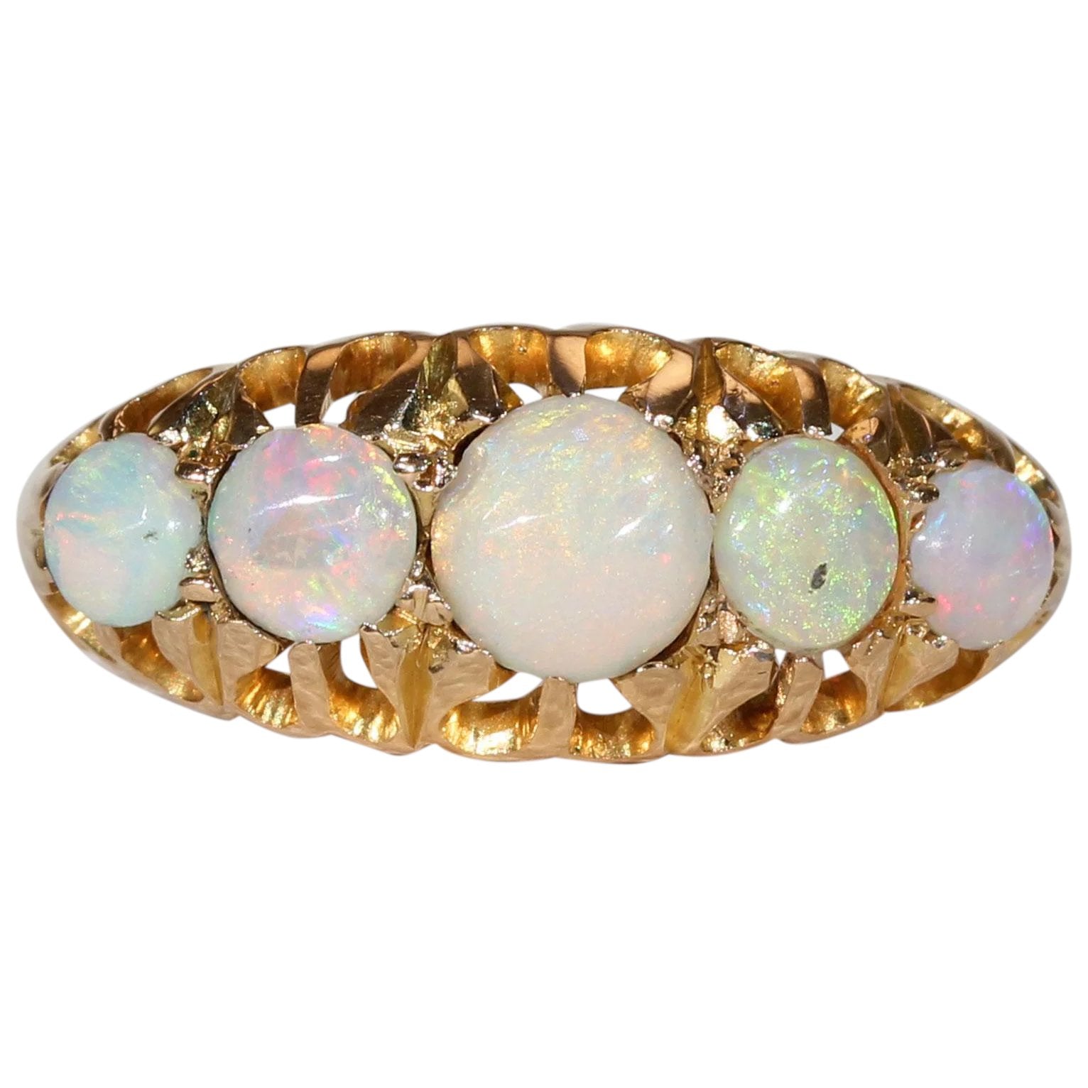 Antique Edwardian 5 Stone Opal Gold Ring