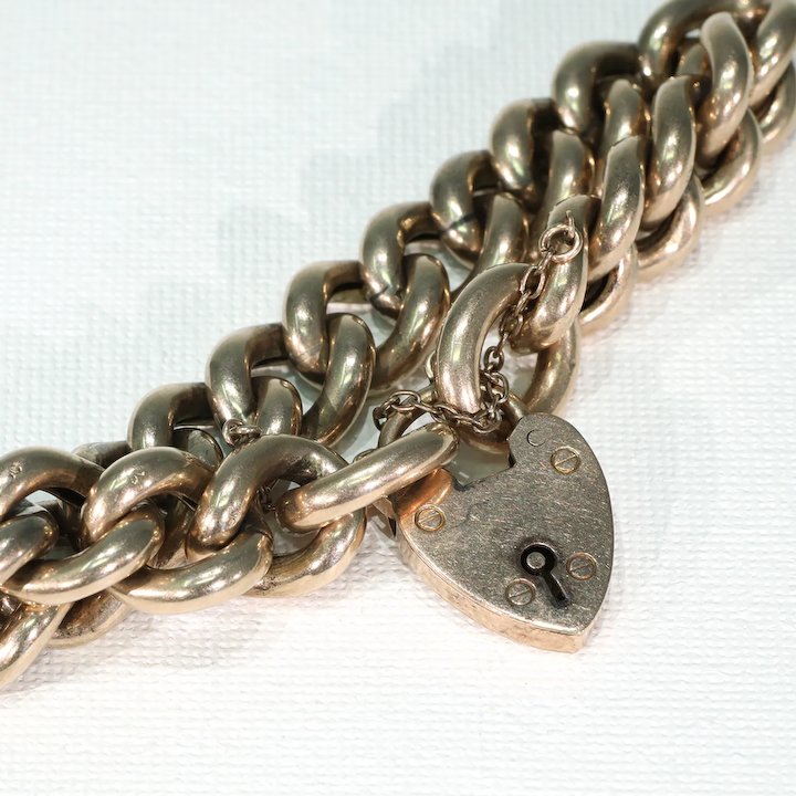 Antique Edwardian Curb Link Bracelet with Heart Lock 9k Gold