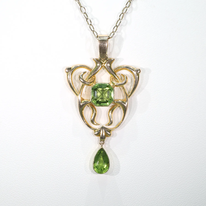 Antique Edwardian Large Peridot 15k Gold Pendant