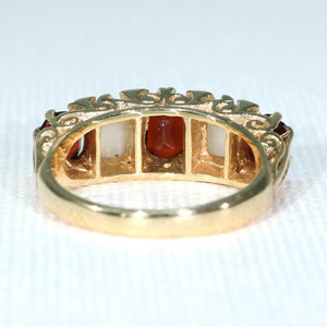 Antique Edwardian Opal Garnet Diamond Gold Ring 5 Stone