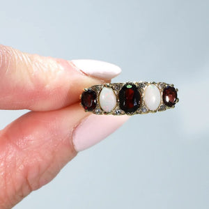 Antique Edwardian Opal Garnet Diamond Gold Ring 5 Stone - Victoria Sterling