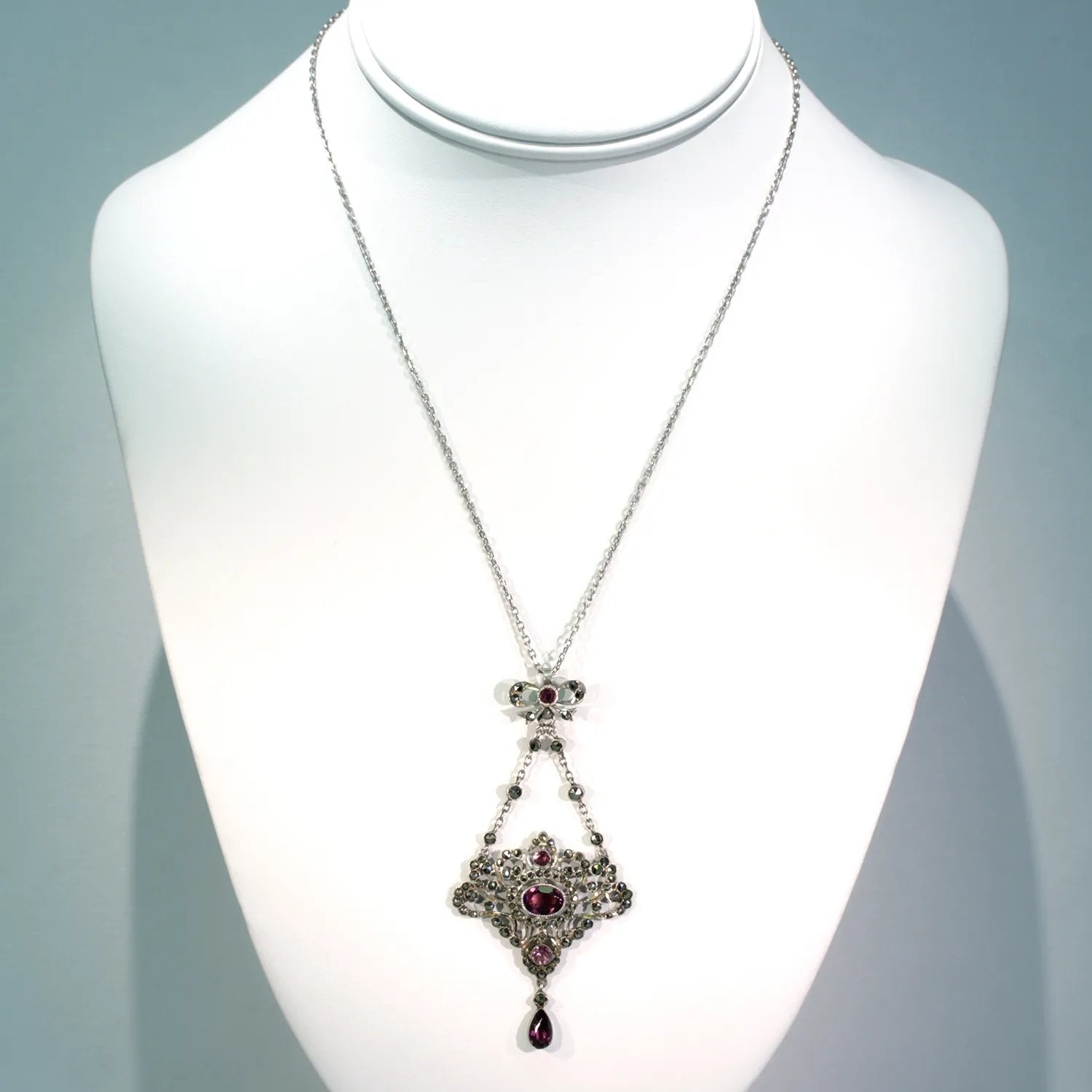 Antique Edwardian Silver Marcasite Amethyst Necklace