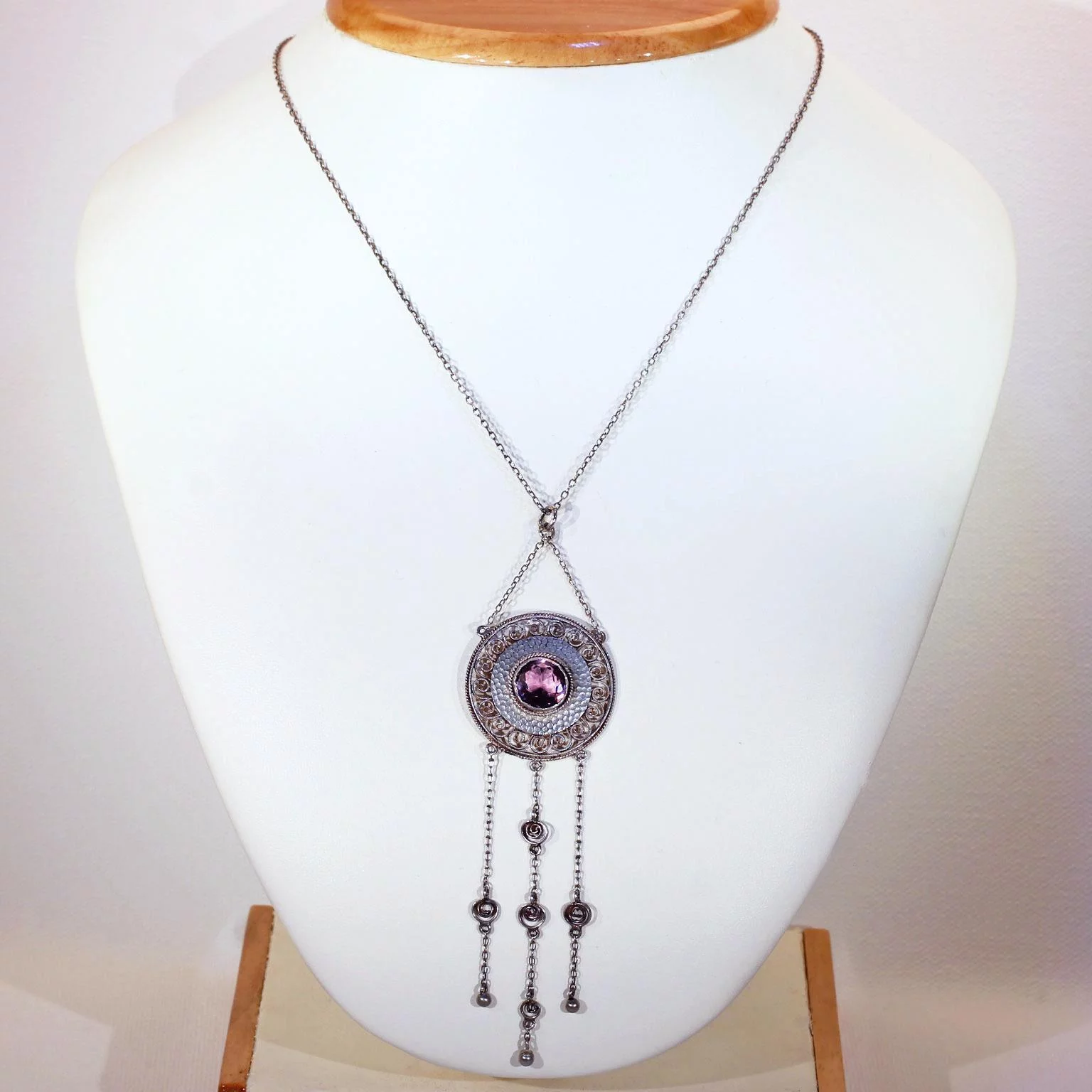 Antique Edwardian Theodor Fahrner Silver Amethyst Necklace