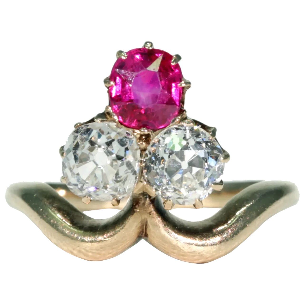 Antique Edwardian Trefoil Ruby Diamond Ring