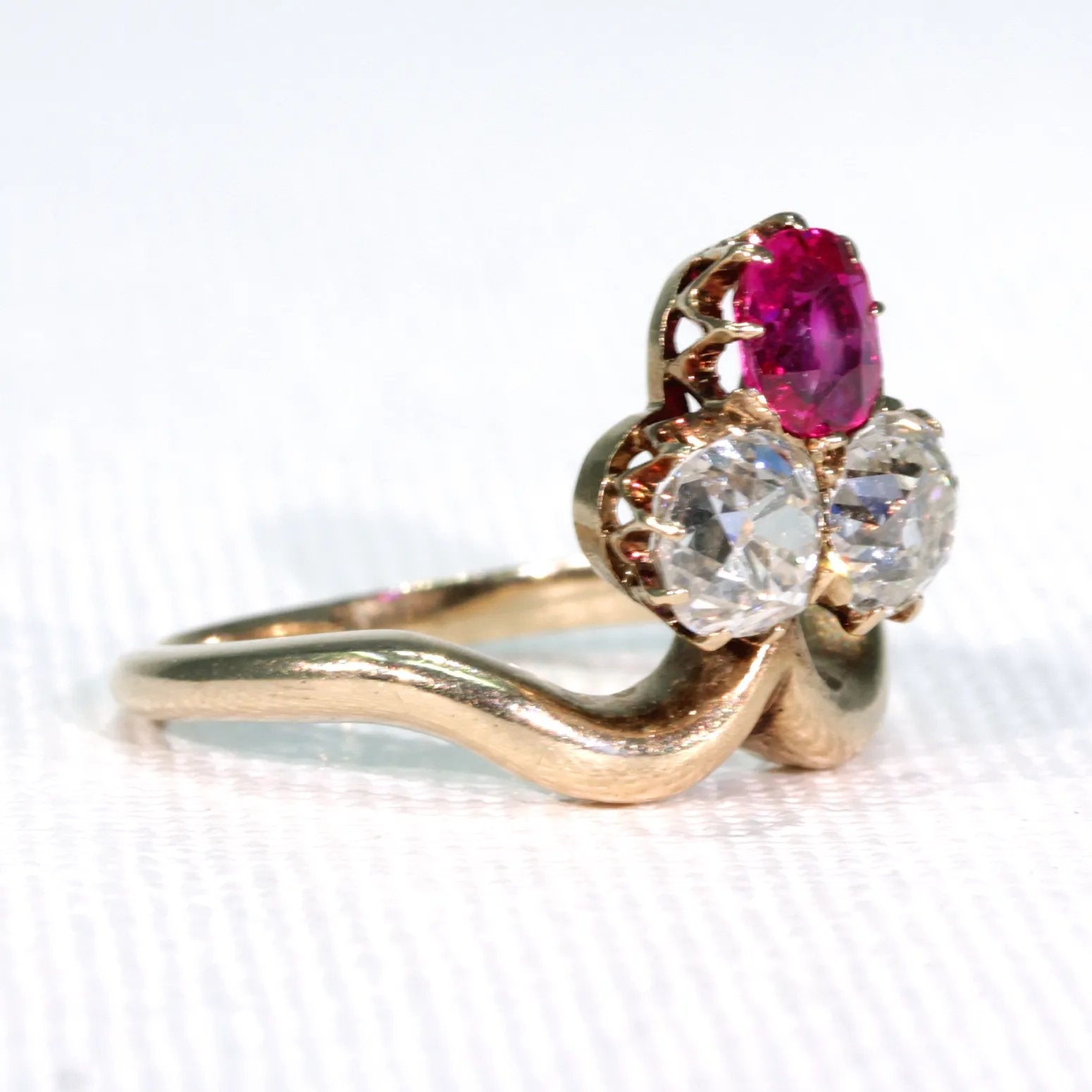 Antique Edwardian Trefoil Ruby Diamond Ring