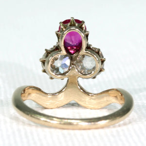 Antique Edwardian Trefoil Ruby Diamond Ring