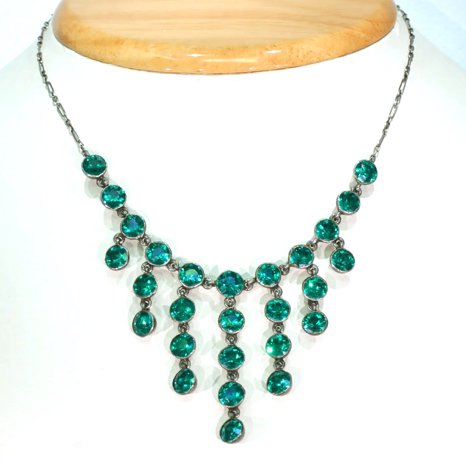 Antique Emerald Green Paste Silver Necklace