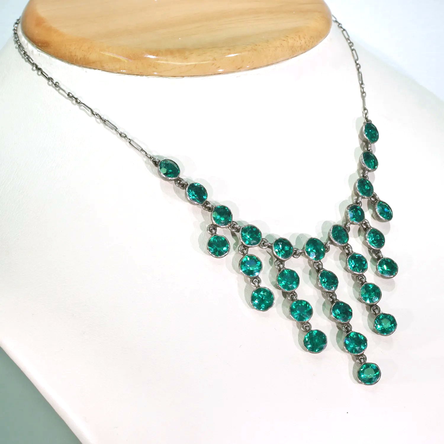 Antique Emerald Green Paste Silver Necklace