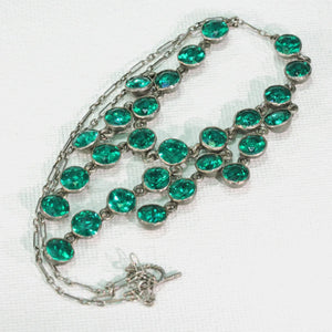 Antique Emerald Green Paste Silver Necklace