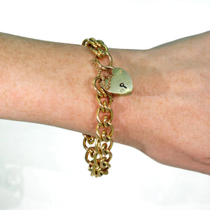 Antique Fancy Link Curb Style Bracelet Heart Lock