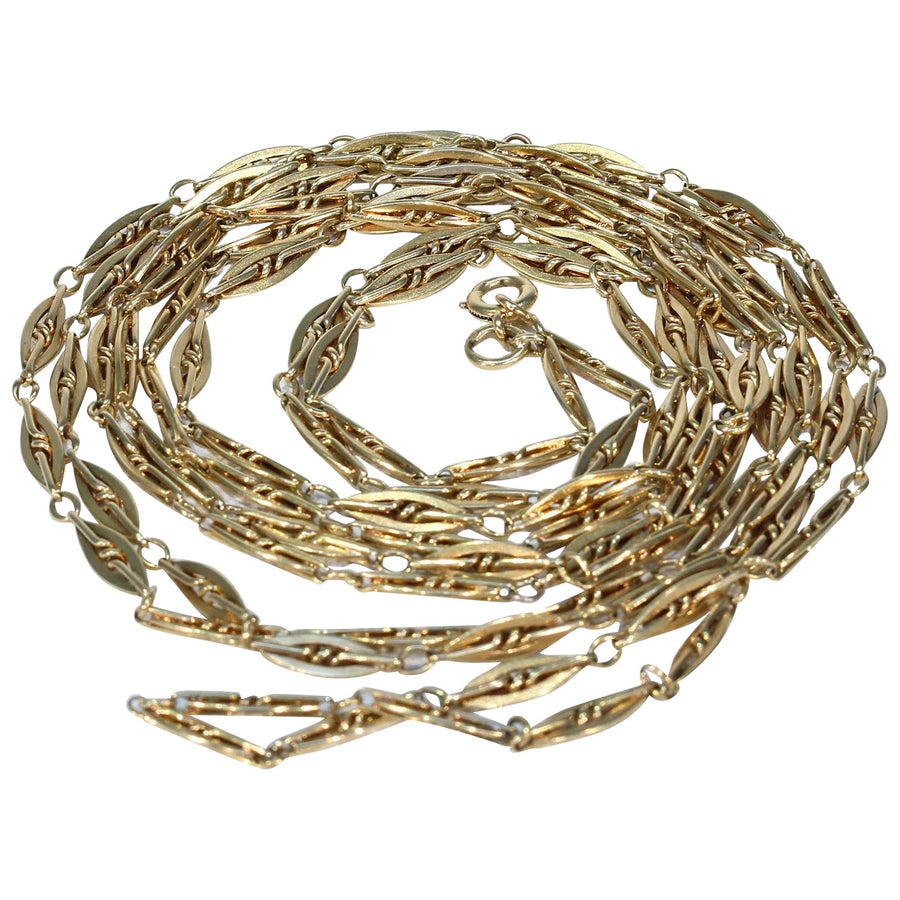 Antique French 60" Long Guard Chain Necklace in 18k Gold, c. 1900