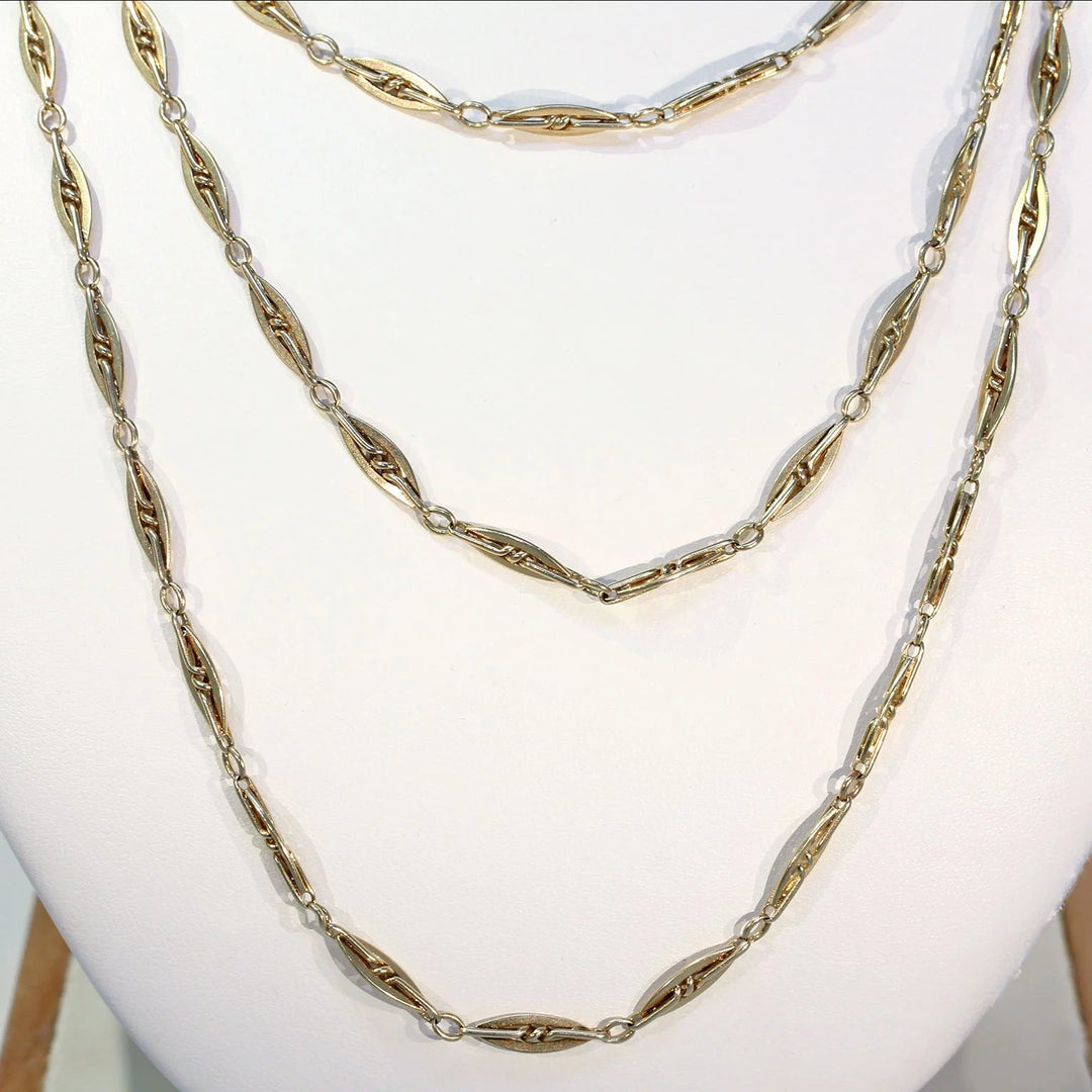 Antique French 60" Long Guard Chain Necklace in 18k Gold, c. 1900