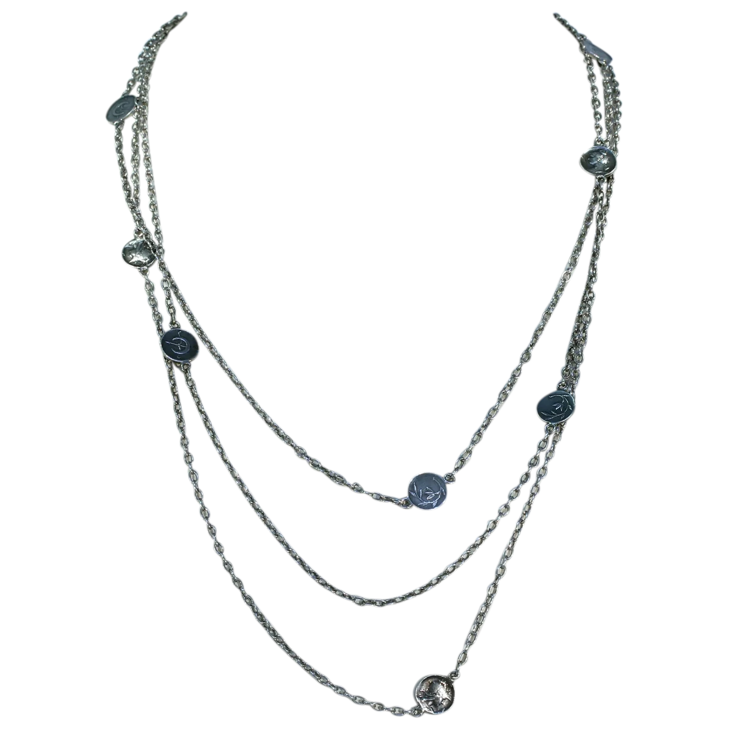 Antique French Art Nouveau Silver Station Necklace