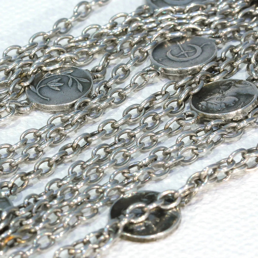 Antique French Art Nouveau Silver Station Necklace