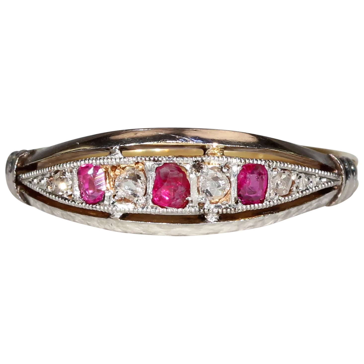 Antique French Ruby Diamond Ring 18k Gold Platinum