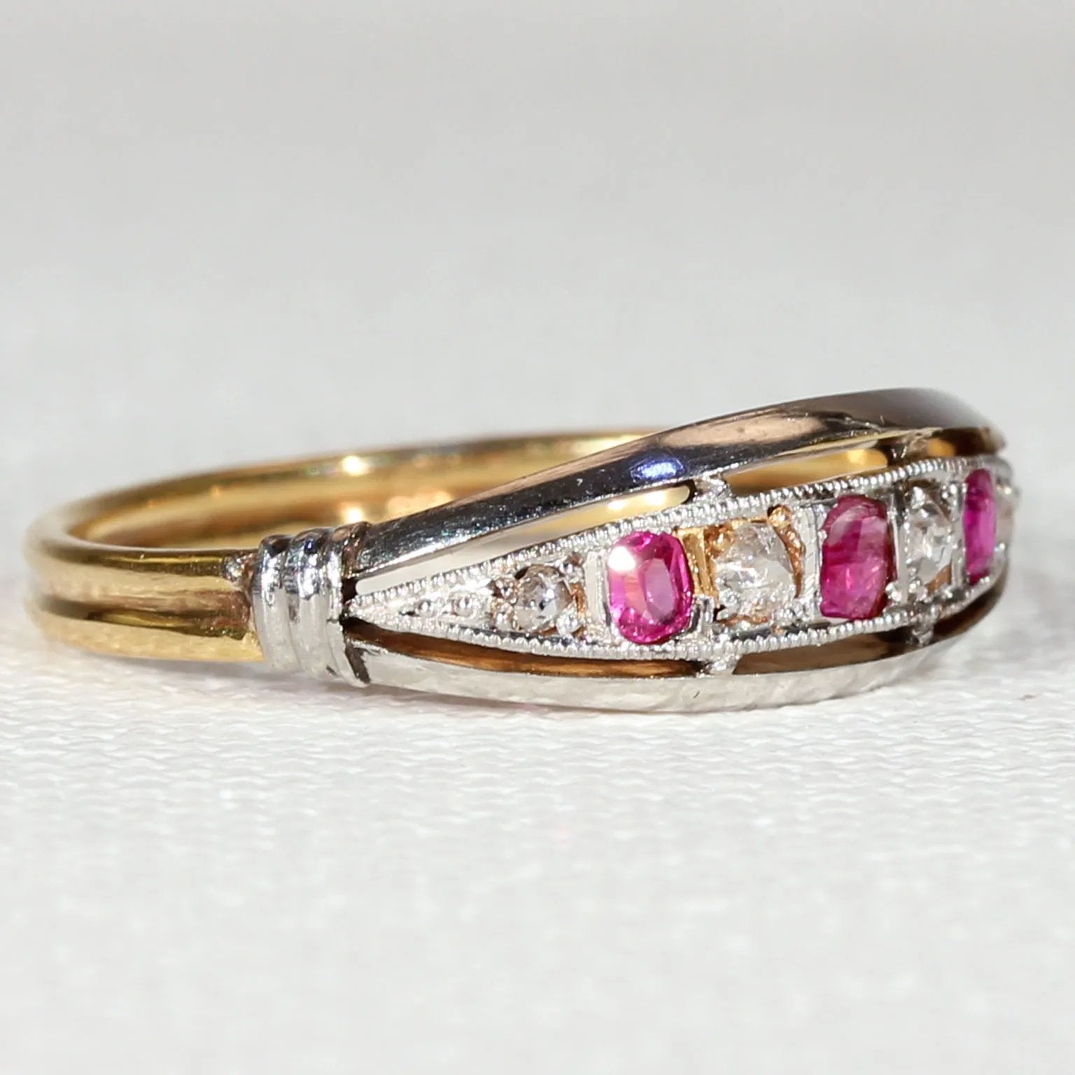 Antique French Ruby Diamond Ring 18k Gold Platinum