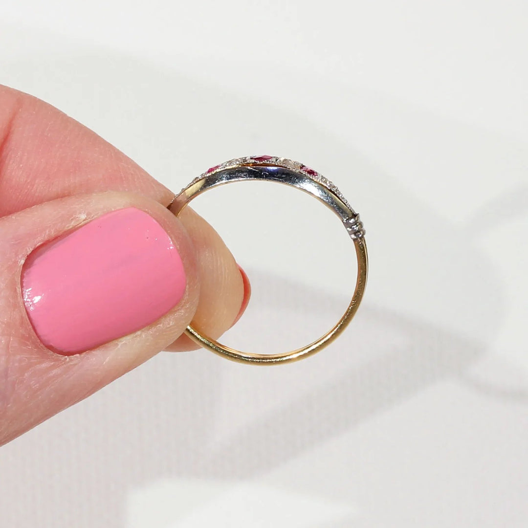 Antique French Ruby Diamond Ring 18k Gold Platinum