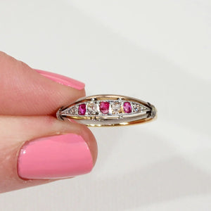 Antique French Ruby Diamond Ring 18k Gold Platinum