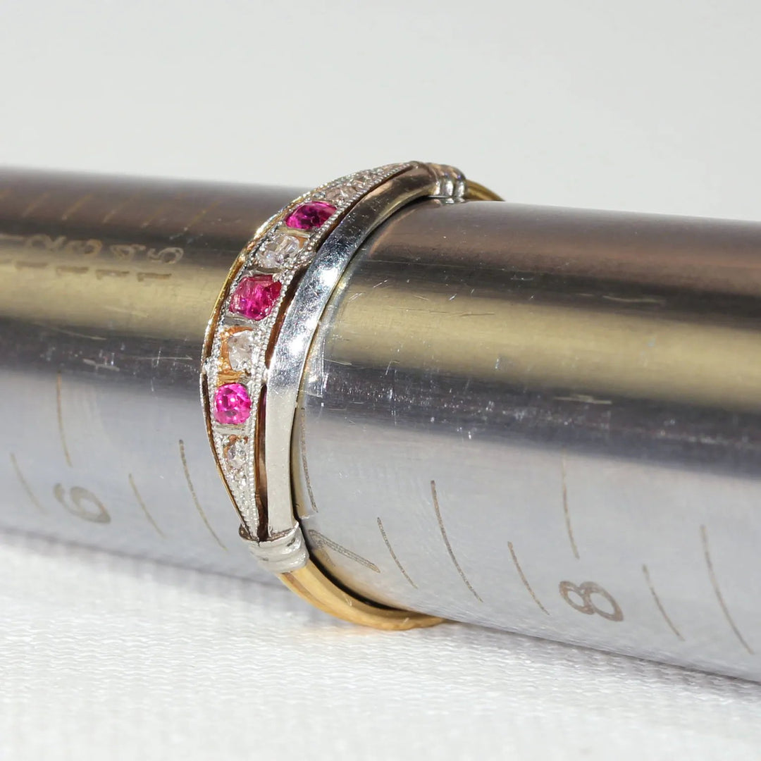 Antique French Ruby Diamond Ring 18k Gold Platinum