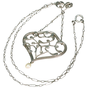 Antique French Silver Mistletoe Art Nouveau Necklace