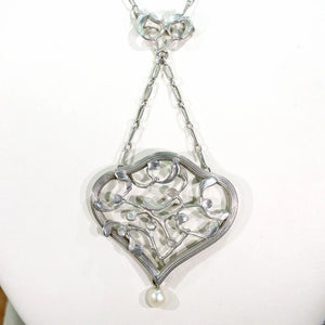 Antique French Silver Mistletoe Art Nouveau Necklace