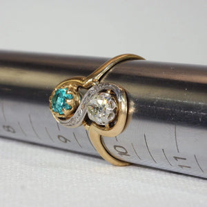 Antique French Toi et Moi Diamond Emerald Ring 18k Gold Platinum